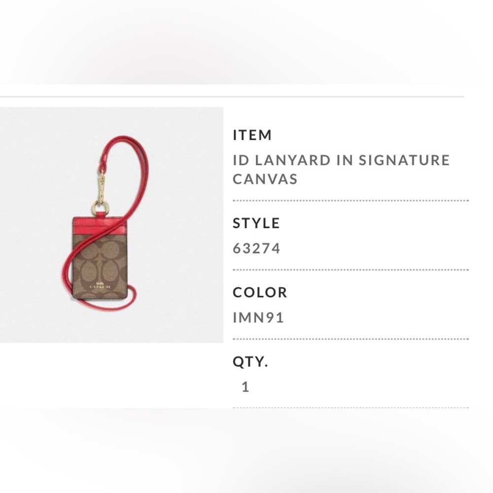 Coach ID Lanyard in Signature Canvas. Khaki and Poppy color. New without tag